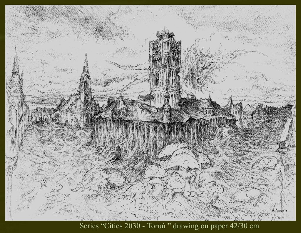 Toruń 2030 - drawing on paper (ink) 