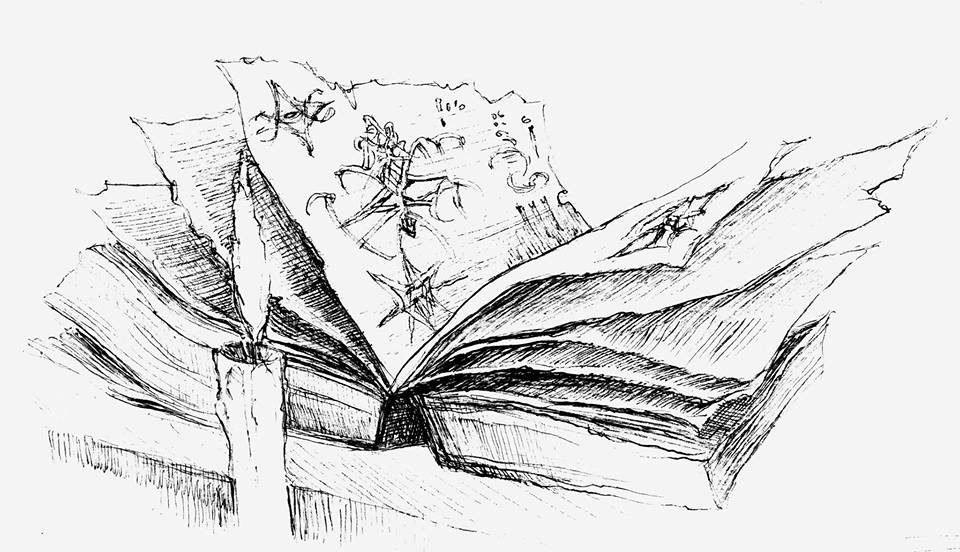 Necronomicon rysunek piórkiem na papierze