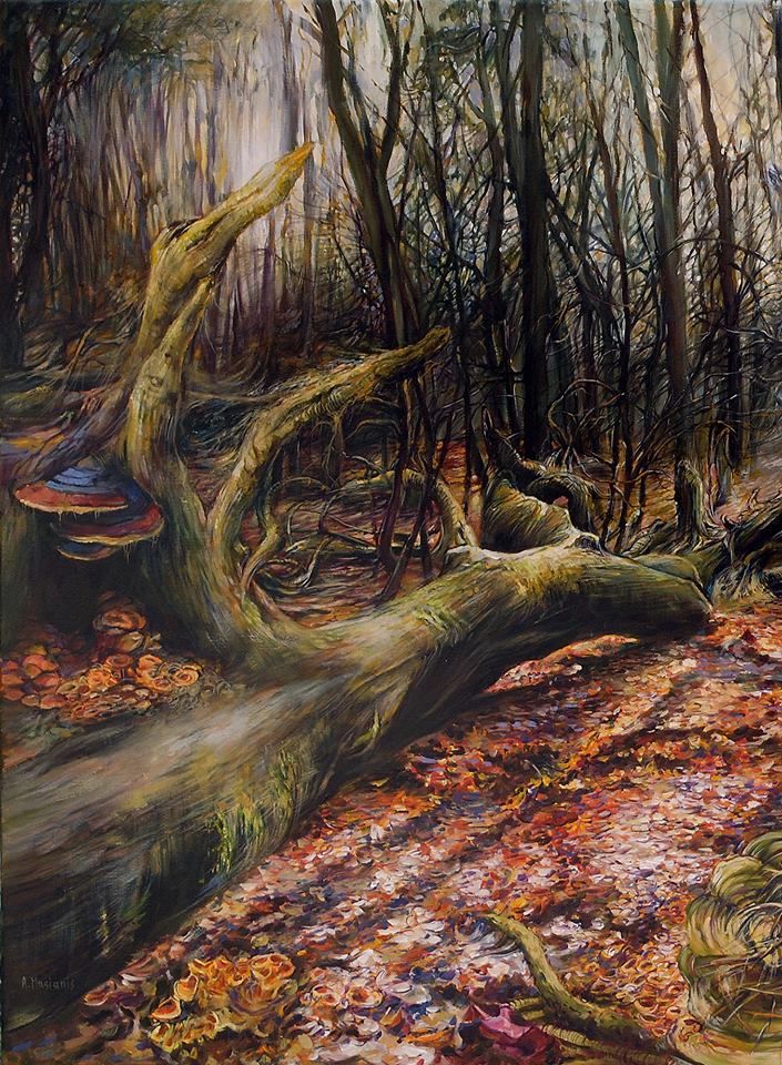 Medinis – Bóg Lasów pogańskich prusów ( W Lesie Piwnickim)akryl na płótnie 80/60 cm