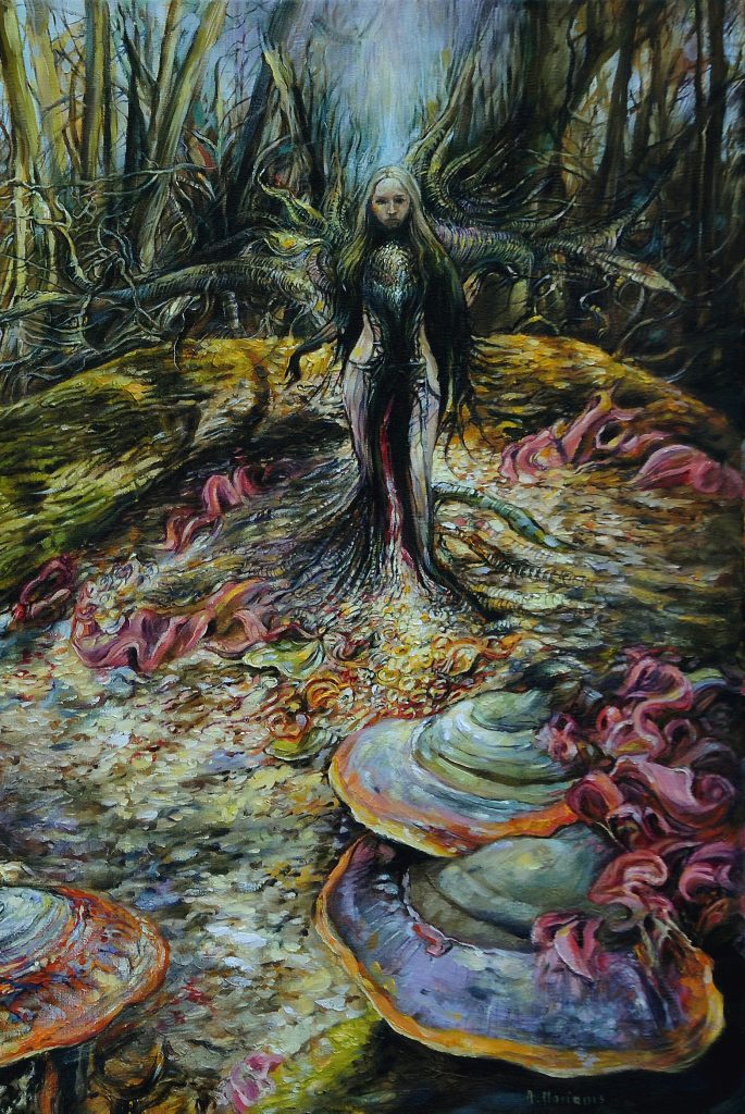 Medeina - Prussian Goddess of forests pagan#balts#forest acrylic on canvas 60/80 cm (part)